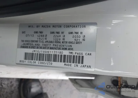 2014 Mazda Mazda6 I Touring z USA, uszkodzony, nr VIN JM1GJ1V6XE1135180